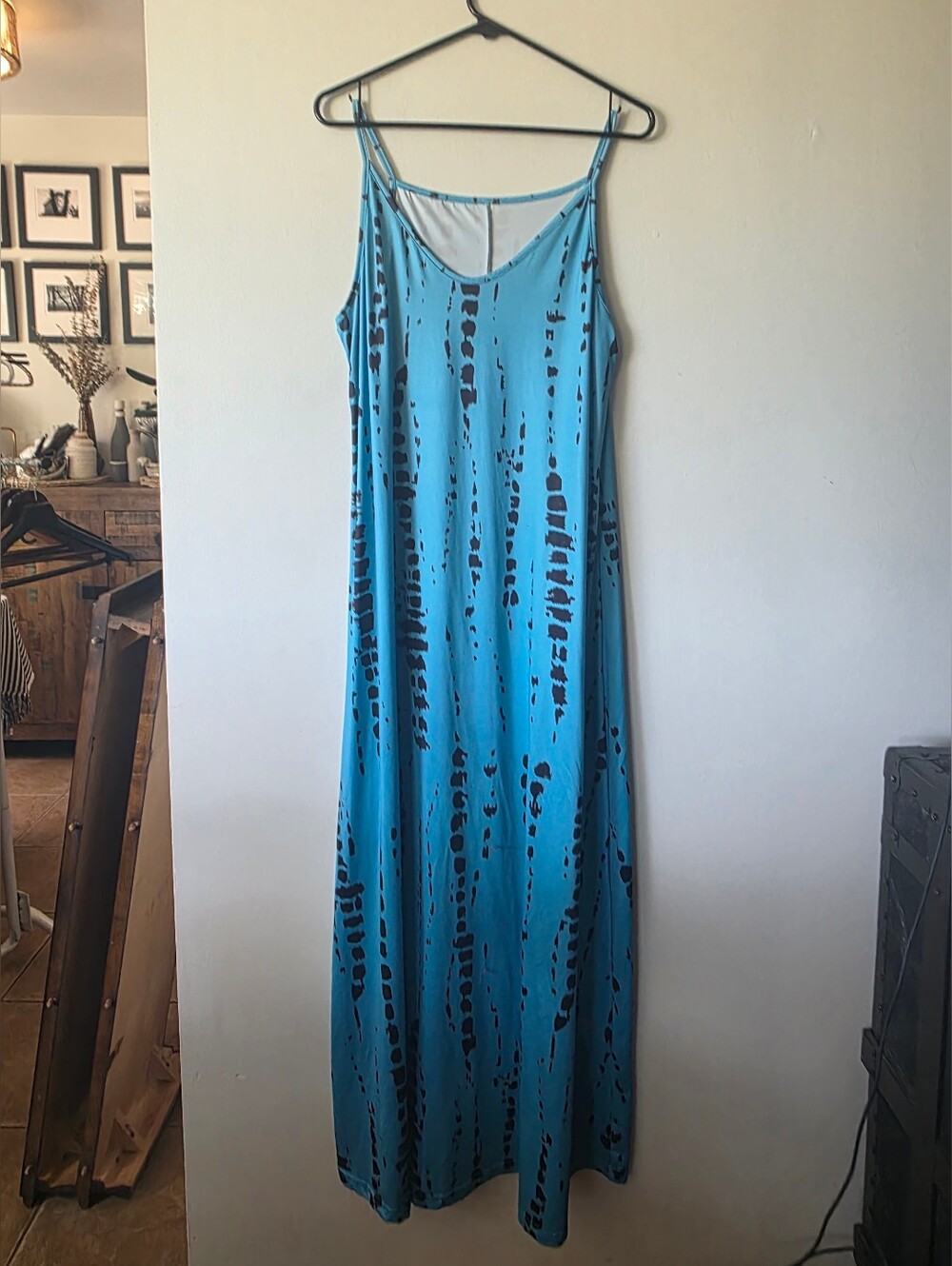 Blue Tie Dye Spaghetti Strap Maxi Dress